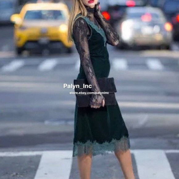 NWT ZARA LONG VELVET DRESS WITH LACE 2731/264 - Picture 6 of 11